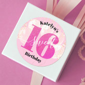 Roze Glitter Sweet 16 Birthday Balloons Script Ronde Sticker