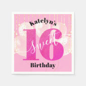 Roze Glitter Sweet 16 Birthday Balloons Script Servet (Voorkant)