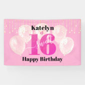 Roze Glitter Sweet 16 Birthday Balloons Script Spandoek (Horizontaal)