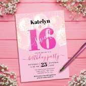 Roze Glitter Sweet 16 Birthday Chic Girly-ballonne Kaart