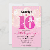 Roze Glitter Sweet 16 Birthday Chic Girly-ballonne Kaart (Voorkant)