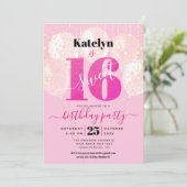 Roze Glitter Sweet 16 Birthday Chic Girly-ballonne Kaart (Staand voorkant)
