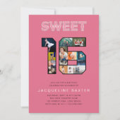 Roze Glitter Sweet 16 Birthday Foto Kaart (Voorkant)