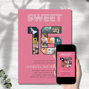 Roze Glitter Sweet 16 Birthday Foto Kaart