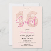 Roze glitter Sweet 16 blush script foto verjaardag Kaart (Voorkant)