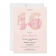 Roze glitter Sweet 16 blush script foto verjaardag