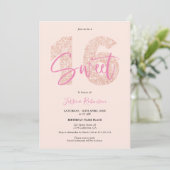 Roze glitter Sweet 16 blush script foto verjaardag Kaart (Staand voorkant)