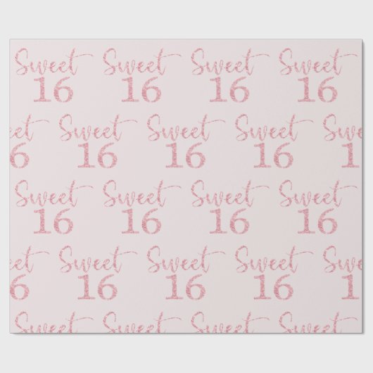 Roze Glitter Sweet 16 Cadeaupapier (Vlak)