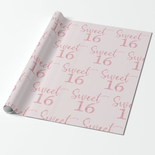 Roze Glitter Sweet 16 Cadeaupapier (Uitgerold)