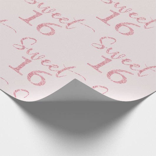 Roze Glitter Sweet 16 Cadeaupapier (Hoek)