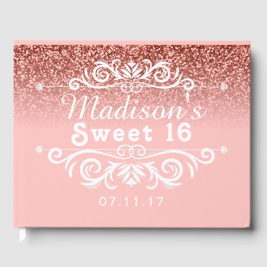 Roze Glitter Sweet 16 Custom Gastenboek (Voorkant)