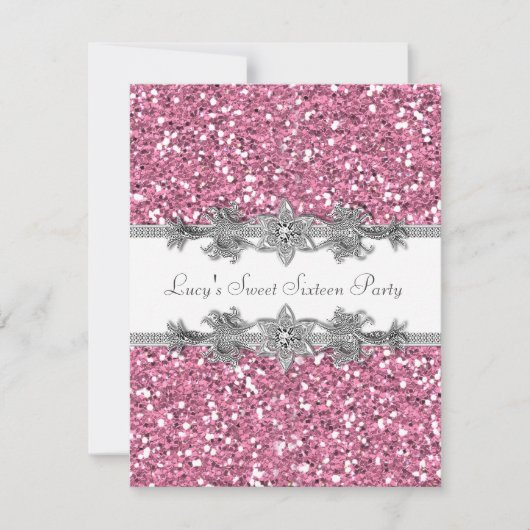 Roze Glitter Sweet 16-feest Kaart (Voorkant)