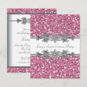 Roze Glitter Sweet 16-feest Kaart (Voorkant / Achterkant)