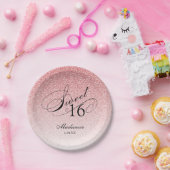 Roze Glitter Sweet 16 gepersonaliseerd Papieren Bordje (Feest)