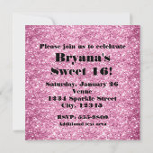 Roze Glitter Sweet 16 Lint Embleem Uitnodiging (Achterkant)