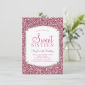 Roze Glitter Sweet 16 Uitnodigingen (Staand voorkant)
