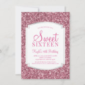 Roze Glitter Sweet 16 Uitnodigingen (Voorkant)