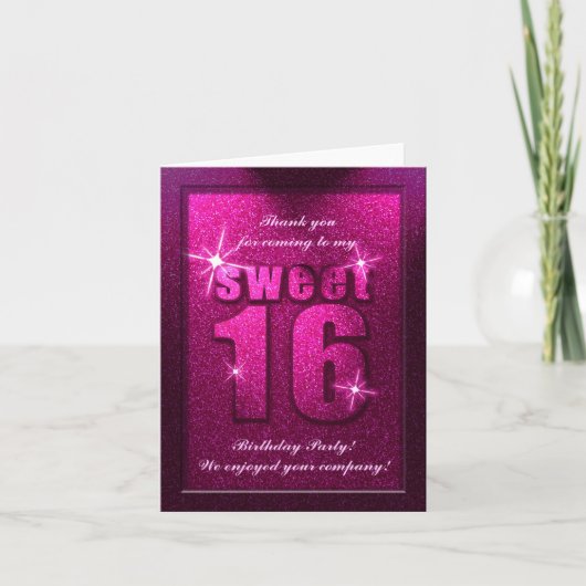 Roze Glitter Sweet 16 verjaardag Hartelijk dank Bedankkaart (Voorkant)
