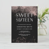 Roze glitter Sweet Sixteen Birthday Uitnodiging (Staand voorkant)