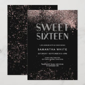 Roze glitter Sweet Sixteen Birthday Uitnodiging (Voorkant / Achterkant)