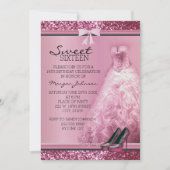 Roze Glitter Sweet Sixteen Birthday Uitnodiging (Voorkant)