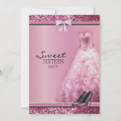 Roze Glitter Sweet Sixteen Birthday Uitnodiging (Achterkant)