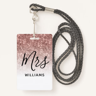 Roze Glitter Teacher Custom Name Lanyard ID Badge