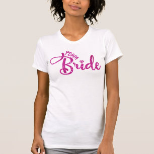 Roze glitter team bruid Vrijgezellenfeest bruiloft T-shirt