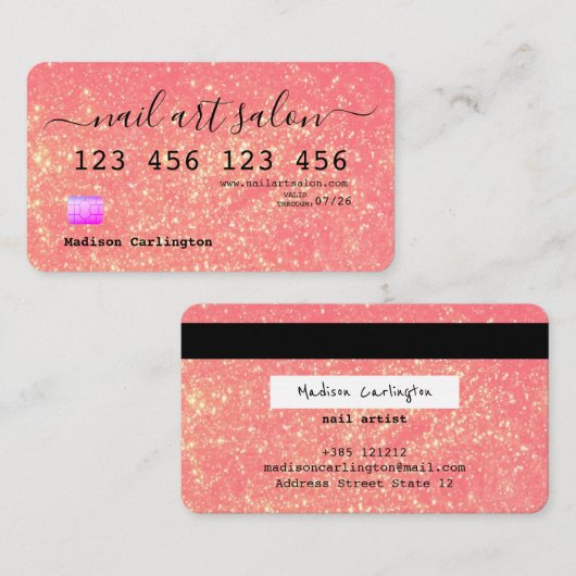 Roze glitter textuur creditcardstijl visitekaartje (Voorkant / Achterkant)