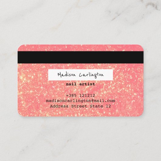 Roze glitter textuur creditcardstijl visitekaartje (Achterkant)