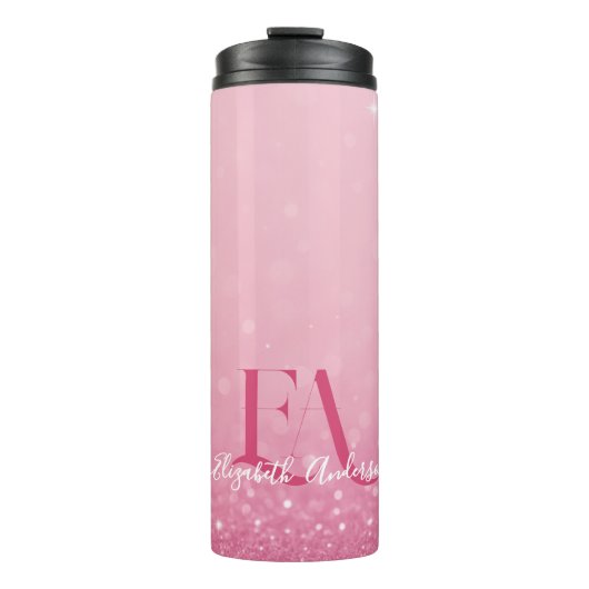 Roze Glitter Thermische Tumbler met Aangepaste Ini Thermosbeker (Voorkant)