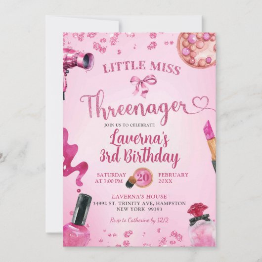 Roze Glitter Threenager Make-up Verjaardag Kaart (Voorkant)