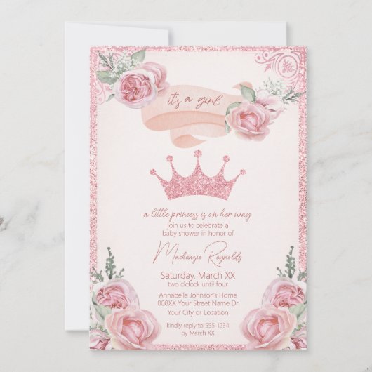 Roze Glitter Tiara Prinses Baby shower Kaart (Voorkant)