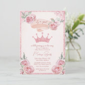 Roze Glitter Tiara Prinses Baby shower Kaart (Staand voorkant)