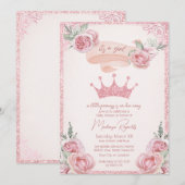 Roze Glitter Tiara Prinses Baby shower Kaart (Voorkant / Achterkant)