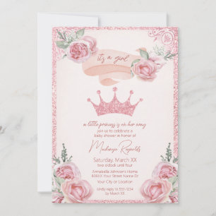 Roze Glitter Tiara Prinses Baby shower Kaart