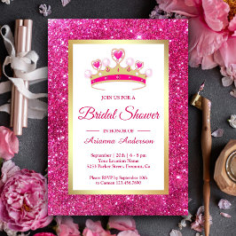 Roze Glitter Tiara Prinses Bruiloft Borrel Uitnodi Kaart