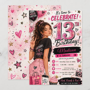 Roze Glitter Tiener Verjaardagsfeestje Kaart