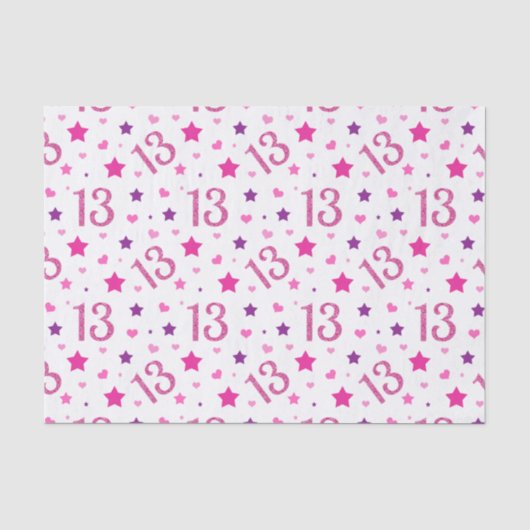 Roze glitter tissuepapier voor 13e verjaardag meis (Voorkant)