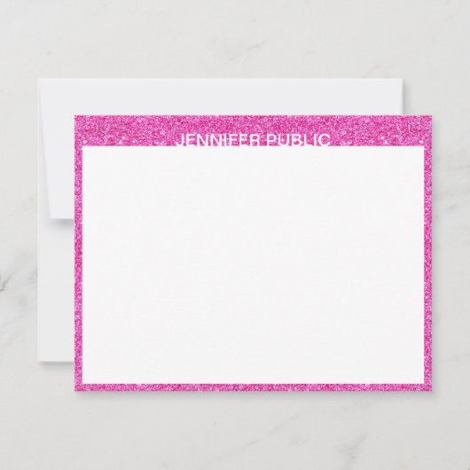 Roze Glitter Trendy Modern Design Elegante Sjabloo Notitiekaartje (Voorkant)