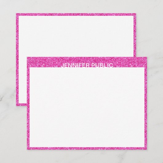 Roze Glitter Trendy Modern Design Elegante Sjabloo Notitiekaartje (Voorkant / Achterkant)
