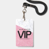 Roze Glitter trendy VIP badge met koord custom (Voorzijde met lanyard)