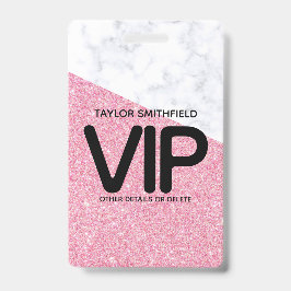 Roze Glitter trendy VIP badge met koord custom