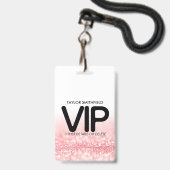 Roze Glitter trendy VIP badge met koord custom (Voorzijde met lanyard)