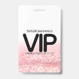 Roze Glitter trendy VIP badge met koord custom