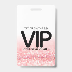 Roze Glitter trendy VIP badge met koord custom