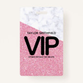Roze Glitter trendy VIP lanyard badge aangepast (Voorkant)