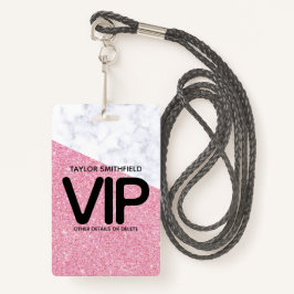 Roze Glitter trendy VIP lanyard badge aangepast