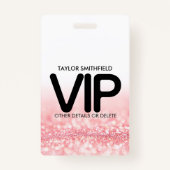 Roze Glitter trendy VIP lanyard badge aangepast (Voorkant)