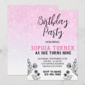 Roze glitter - uitnodiging ter gelegenheid van de (Voorkant / Achterkant)